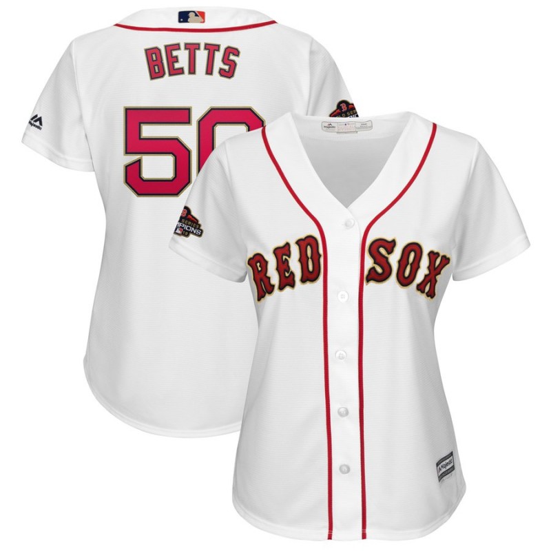 Women's Boston Red Sox #50 Mookie Betts Majestic White 2019 Gold Program Cool Base Stitched MLB Jersey(Run Small)